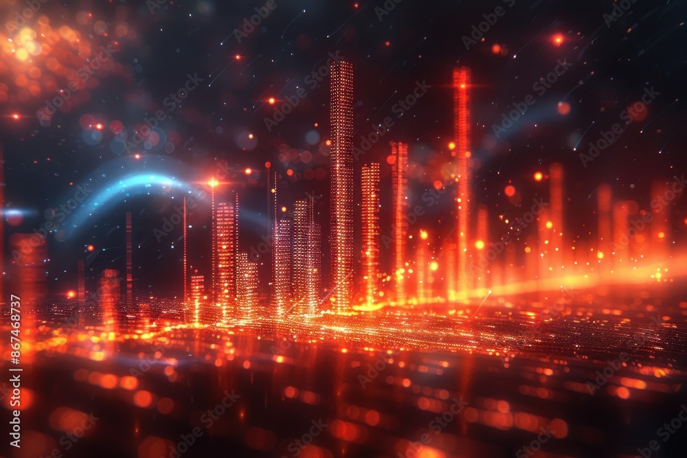 Obraz premium Cyberpunk Cityscape with Red Glowing Lights