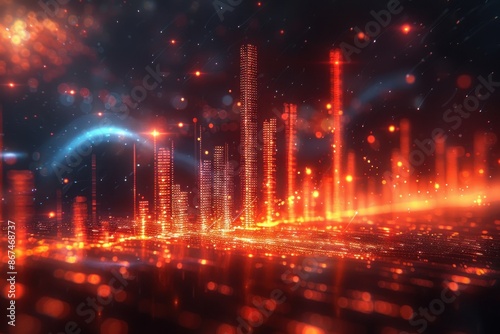 Cyberpunk Cityscape with Red Glowing Lights