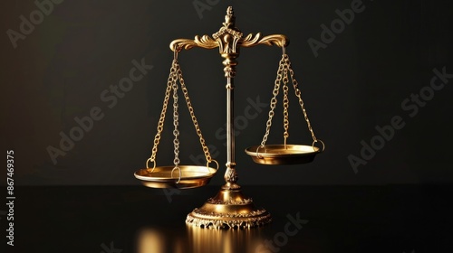 Artistic gold justice scale on black a symbol of balance and fairness
