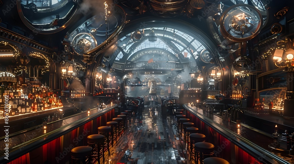 Obraz premium inside a luxurious steampunk bar lounge
