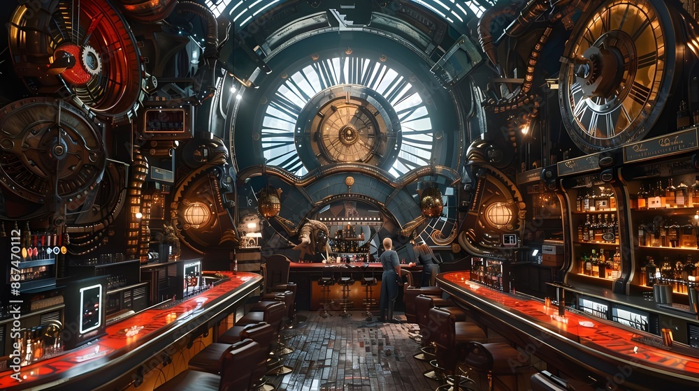 Obraz premium inside a luxurious steampunk bar lounge
