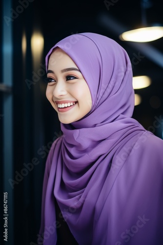 Woman in Purple Hijab Smiling