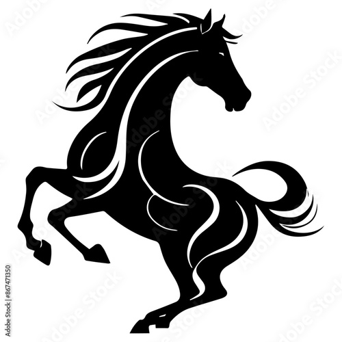 Elegant silhouette of a horse rearing with flowing mane and tail.