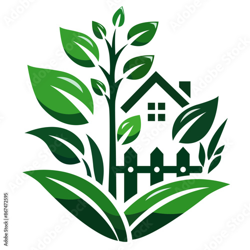 Green garden house logo design template. Vector Illustration.