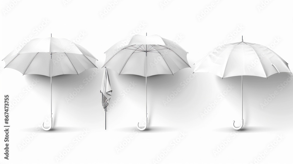 Obraz premium White Umbrellas Mockup - Three Different Angles