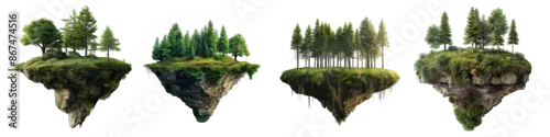 Obraz  z motywem Floating islands with trees and greenery fantasy landscape transparent background
