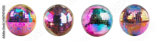 Obraz Shiny disco balls with colorful reflections party decoration transparent background
