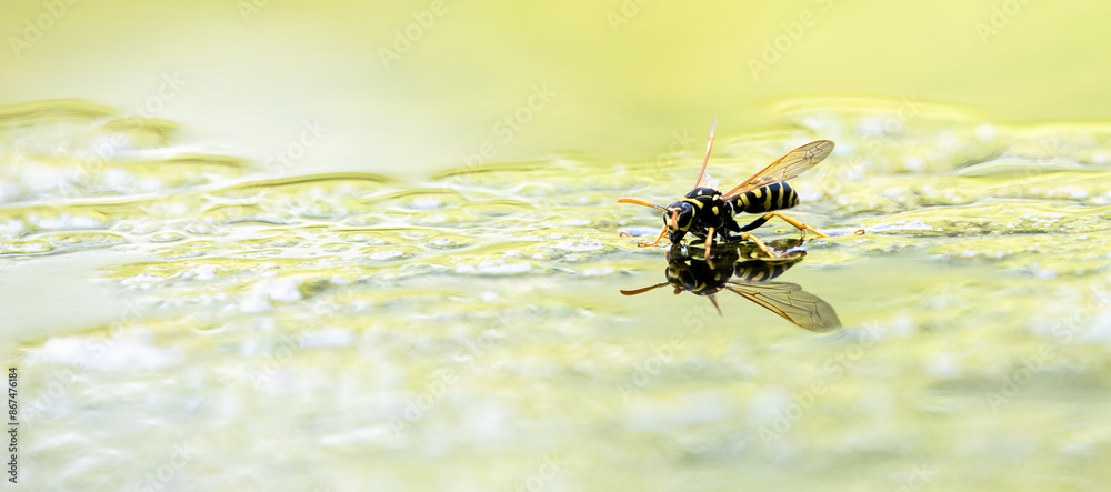 Naklejka premium wasp drinking water