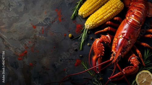 Steamed Lobster and Corn copy space