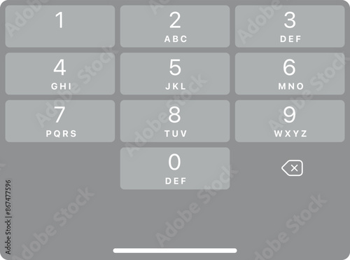 Smartphone dial keypad with numbers and letters. Interface keypad for touchscreen device. Dialing numbers phone on screen. Mobile phone keypad design. Vibrant mode with grey button Vector Illustration