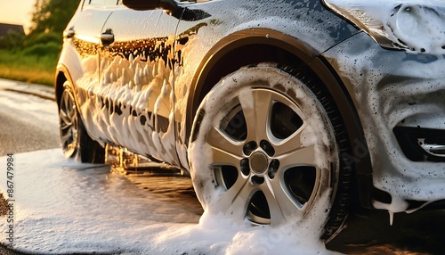 Car cleaning and washing with foam soap