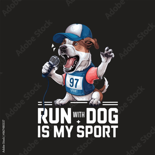 American Run with dog T-shirt Typography 