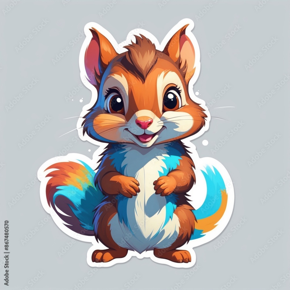 Sticker of an adorable baby squirrel in 3D cartoon style with dynamic colors, isolated on a simple background. Sticker of an adorable baby squirrel in 3D cartoon style with dynamic colors, isolated on a simple background.