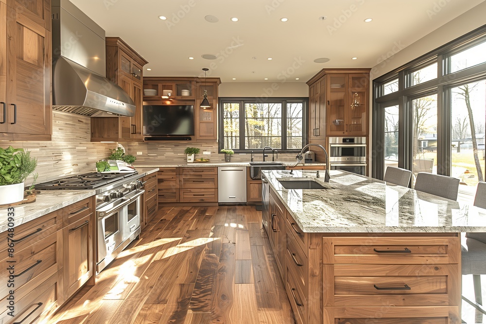 Modern Luxury Kitchen Design with Wood Cabinets, Granite Countertop, Stainless Steel Appliances, and Accent Lighting Modern Luxury Kitchen Design with Wood Cabinets, Granite Countertop, Stainless Steel Appliances, and Accent Lighting