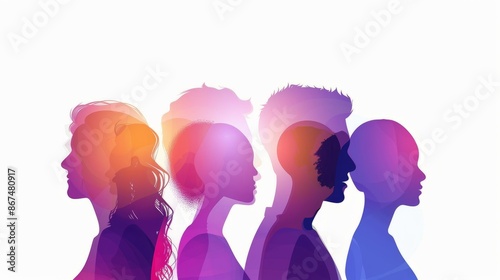 Vector illustration of cross-cultural and multi-ethnic diversity: silhouettes of men and women empowering racial equality, tolerance, and anti-discrimination with wide banner background    © Nayyab
