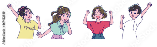 元気にガッツポーズする小学生女子