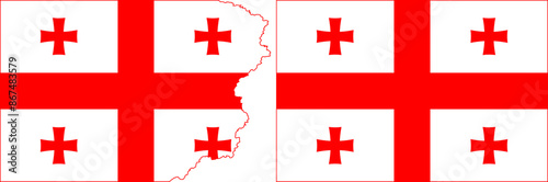 Georgian flags vector. Standard flag and with torn edges