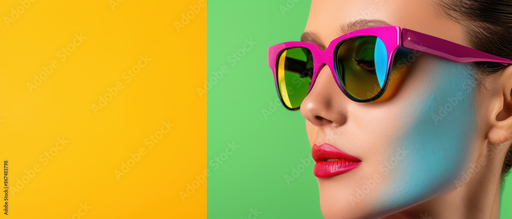 Fashion influencer looks side view Setting new style standards futuristic tone Triadic Color Scheme Fashion influencer looks side view Setting new style standards futuristic tone Triadic Color Scheme