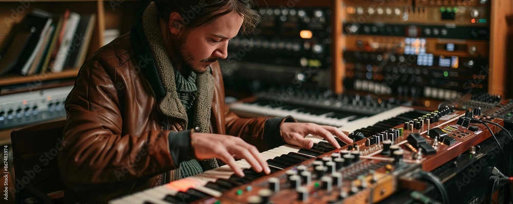 A musician composing an experimental piece of music using unconventional instruments and avant-garde techniques. A musician composing an experimental piece of music using unconventional instruments and avant-garde techniques.