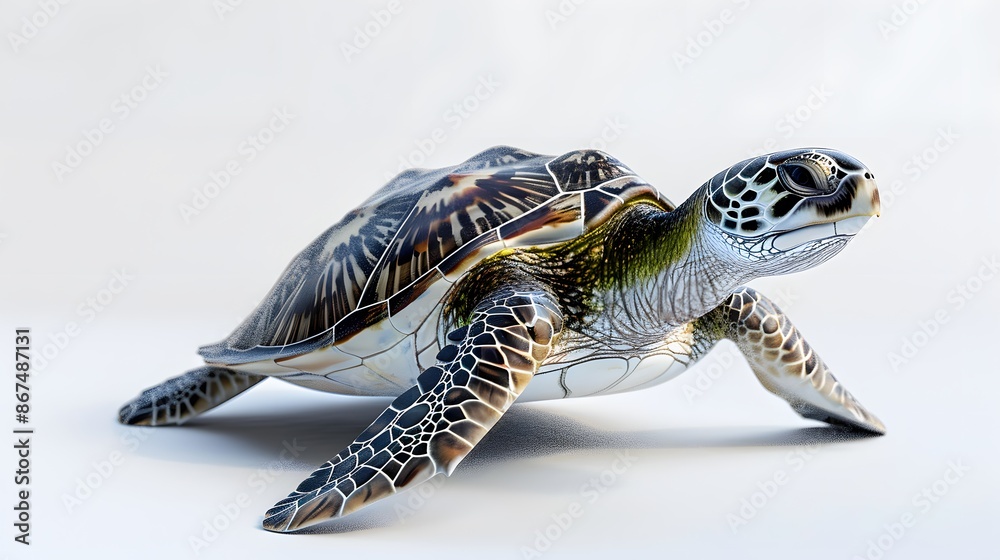 Obraz premium Cute sea turtle cartoon isolated on white background. 