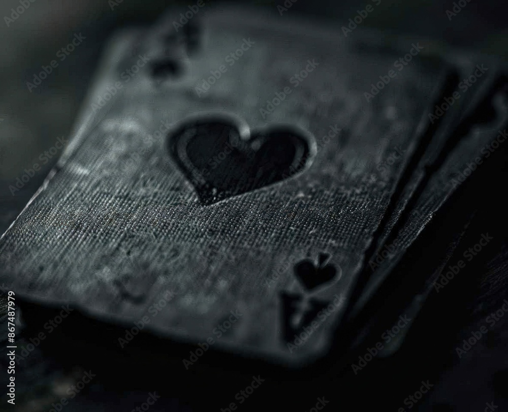Wooden Ace of Spades Card with a Heart, Close-up, Antique Wooden Ace of Spades Card with a Heart, Close-up, Antique