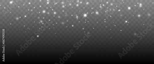 Glowing light effect with many glitter particles isolated on transparent background. Vector starry cloud with dust. Magic christmas decoration