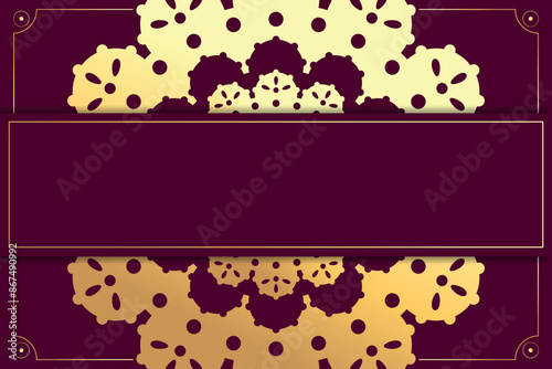Luxury mandala background with blank space for text. Template for design in red and golden colors. Vector illustration