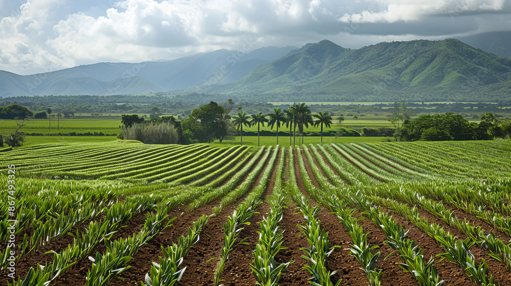 Sugarcane farms thrive in fertile soil during the rainy season. Farmers cultivate both small and large sugar cane fields, providing raw material for biofuel and gasoline production. Sugarcane farms thrive in fertile soil during the rainy season. Farmers cultivate both small and large sugar cane fields, providing raw material for biofuel and gasoline production.