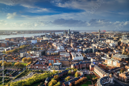 Obraz na płótnie Aerial View of Liverpool City Centre, UK. w salonie
