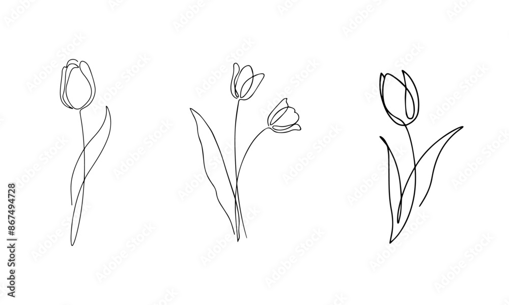 Naklejka premium Simple floral line art style design silhouette vector isolated