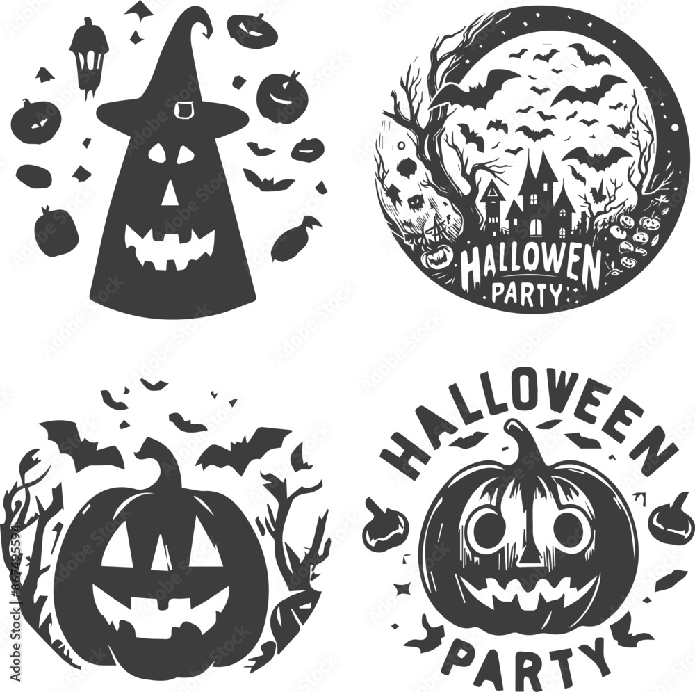 Obraz premium Spooky Castle Halloween TShirt Vector Design Collection