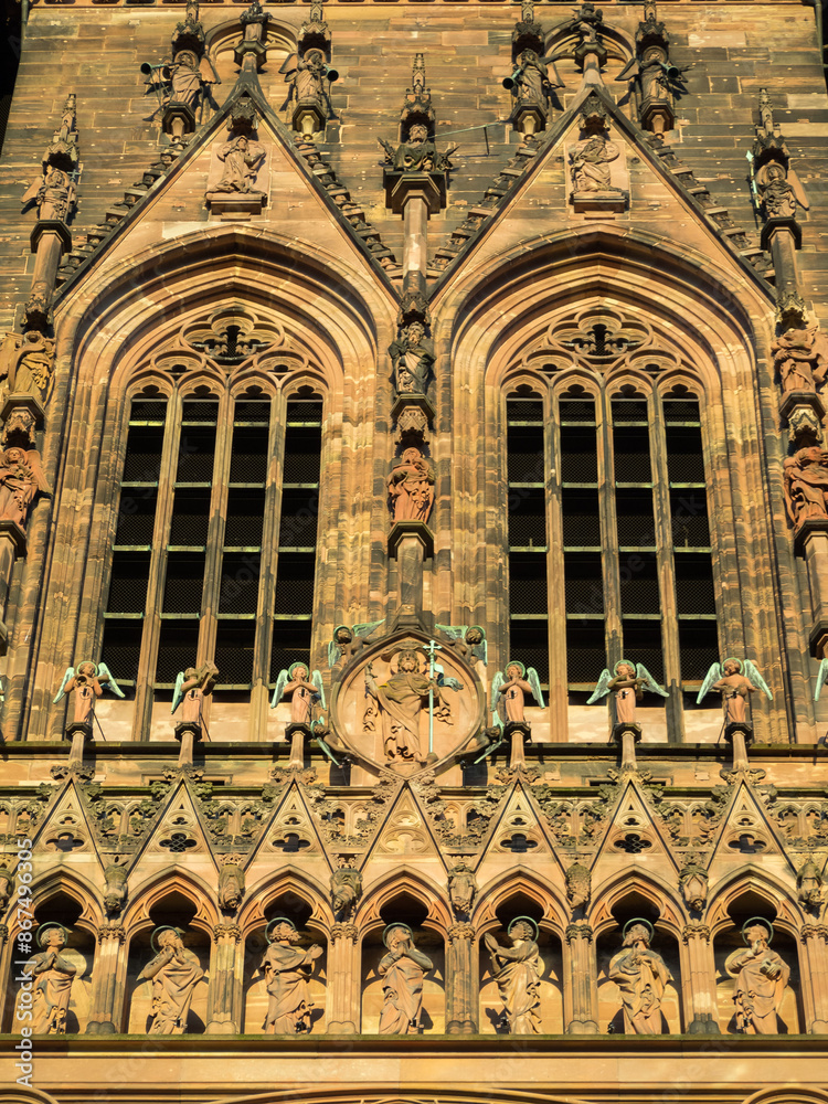 Sculptural work of Strasbourg Cathedral facade gallery of the Apostles below Christ