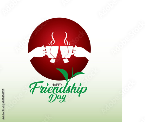 International Friendship Day Tea Coffee holding cup friendship advertising logo lettering typography thematic vector illustration unique concept idea design isolated for unity together forever.