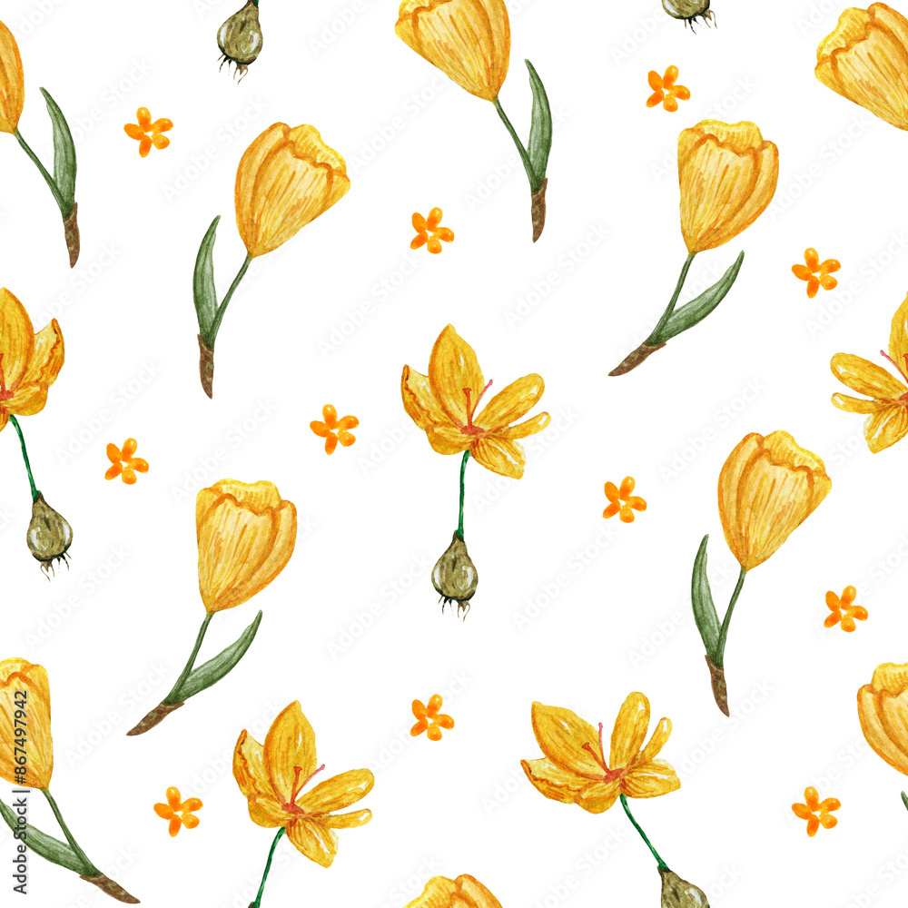 Obraz premium watercolor seamless pattern with crocuses
