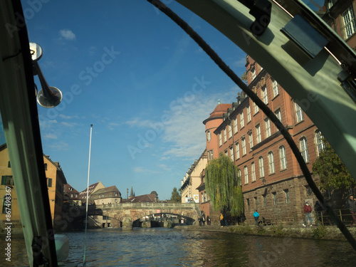 Obraz na płótnie Seeing Strasbourg from a tourist boat in rIll River w salonie
