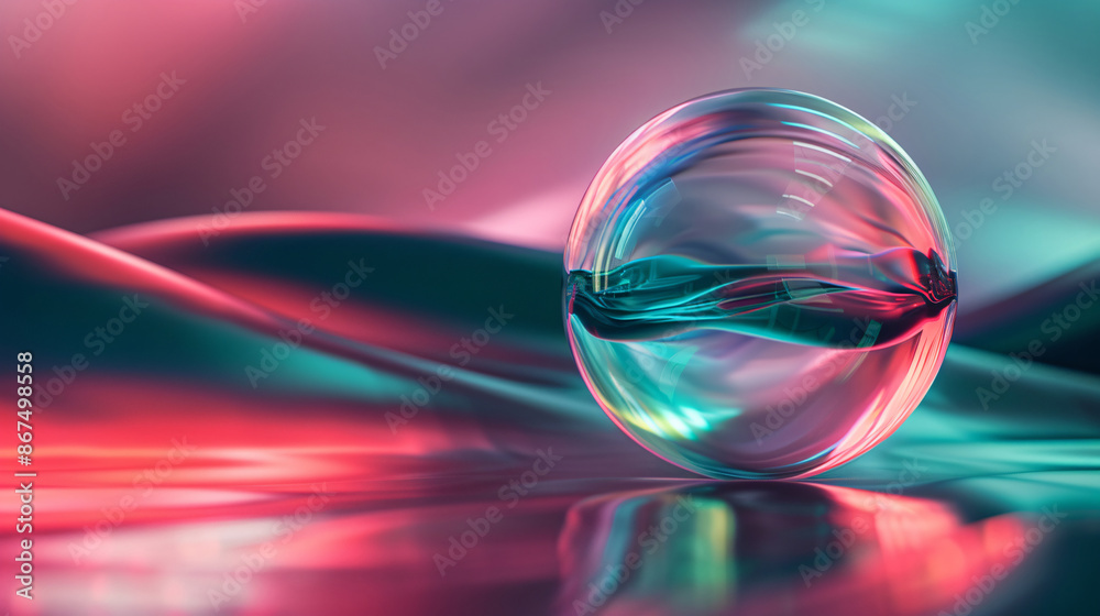 Glossy 3D sphere with light pink and green hues, floating in a minimalistic, dark background Glossy 3D sphere with light pink and green hues, floating in a minimalistic, dark background