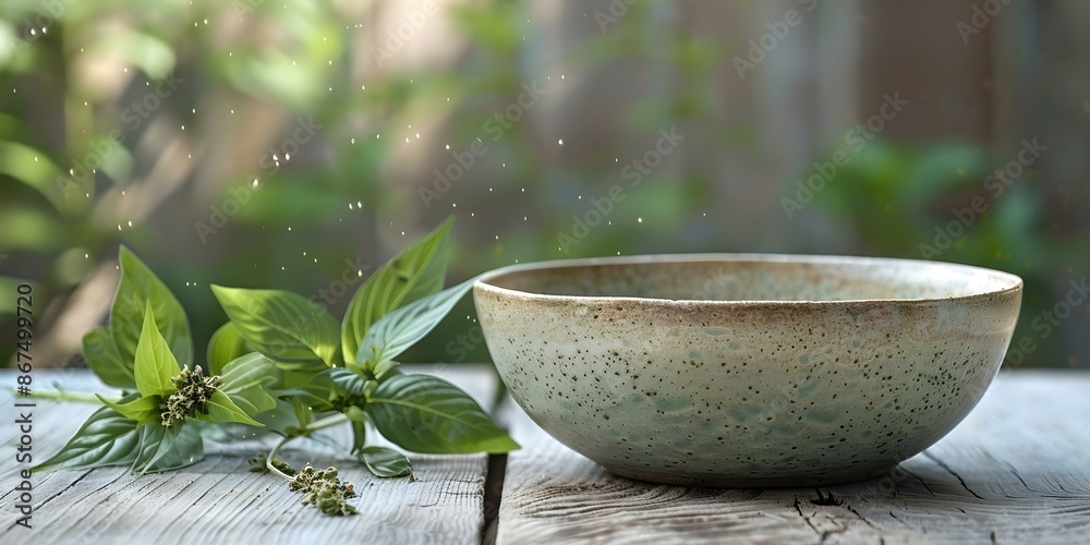 Ceramic bowl with secret herbal ointment recipe passed down through generations. Concept Ceramic Art, Herbal Remedies, Generational Tradition