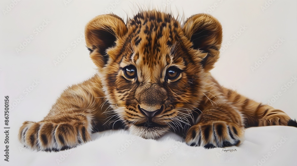 Obraz premium Cute lion sitting isolated on white background. 