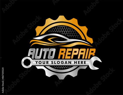 auto repair vector logo badge emblem design template isolated on black background