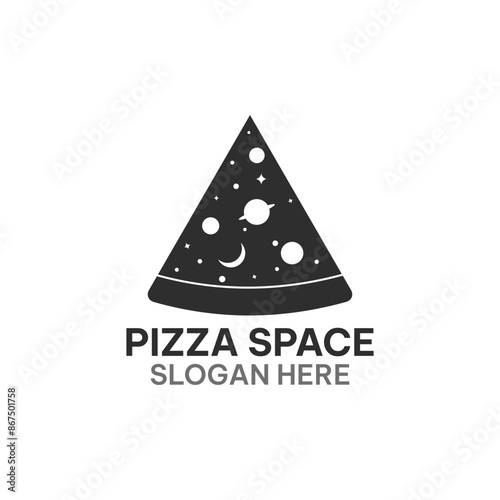 Pizza and space object logo template. Sliced pizza vector illustration