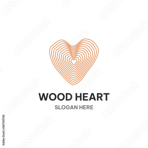 Wood heart logo in interpolated line. Wood heart vector illustration photo