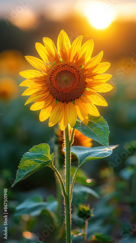A sunflower at sunset. Aesthetic wallpaper sunflower background