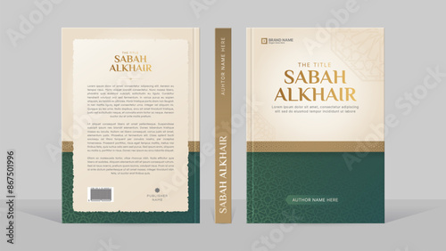 Islamic Book Cover Template Design with Arabesque Arabic Pattern and Design Elements