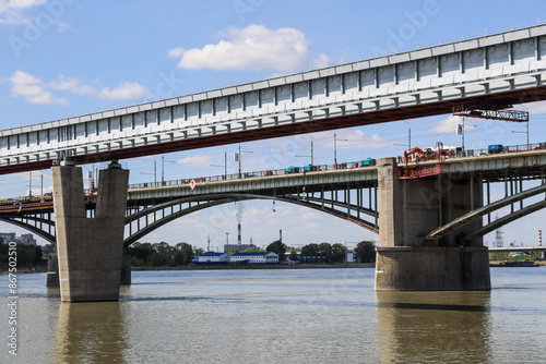 Novosibirsk, Novosibirsk region, Russian Federation - June 01 2024. Novosibirsk metro bridge and Oktyabrsky bridge photo