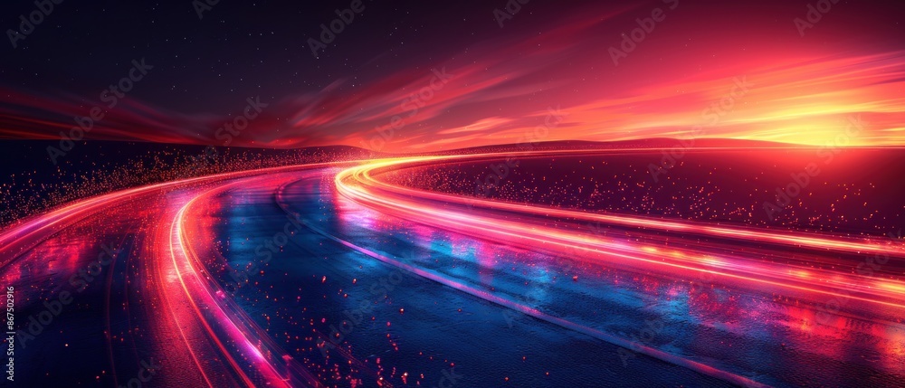 Abstract Road With Red and Blue Light Trails at Sunset Abstract Road With Red and Blue Light Trails at Sunset