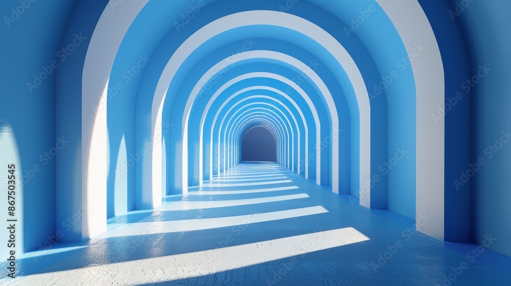 A blue and white tunnel with a white stripe A blue and white tunnel with a white stripe