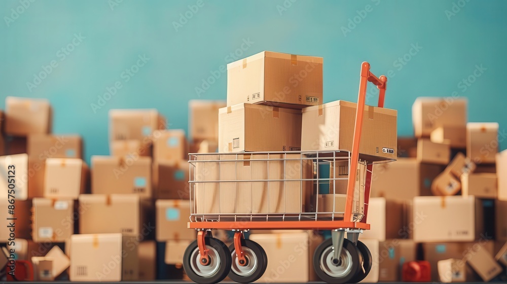 stacks of cardboard boxes on delivery trolley logistics and distribution service concept 3d render stacks of cardboard boxes on delivery trolley logistics and distribution service concept 3d render