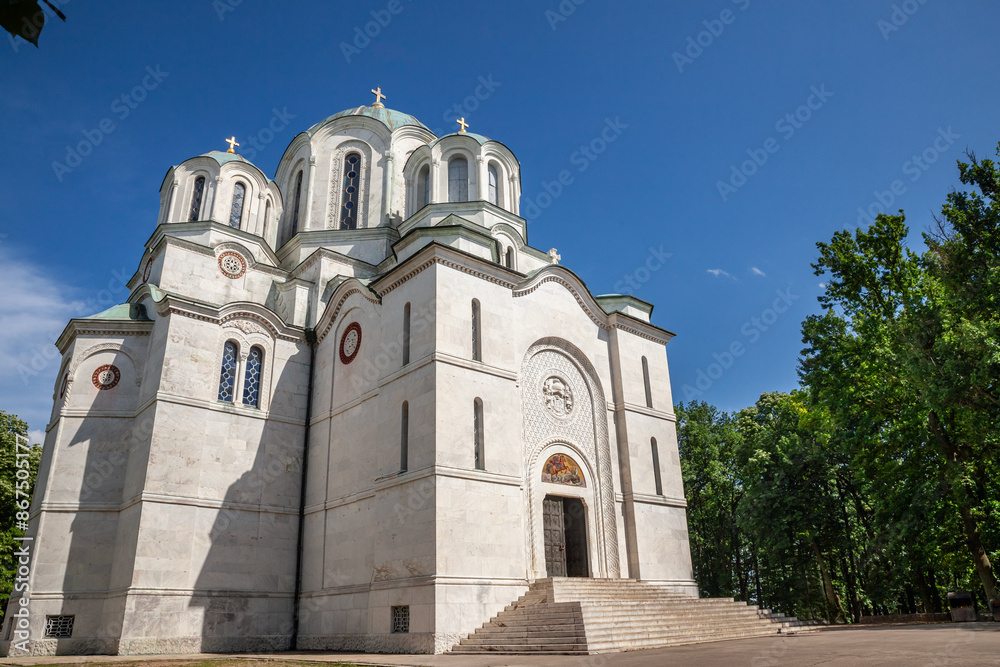 Picture of the Oplenac mausoleum in Topola, Serbia. The St. George's Church in Oplenac, also known as Oplenac, is the mausoleum of the Serbian and Yugoslav royal house of Karađorđević located on top o Picture of the Oplenac mausoleum in Topola, Serbia. The St. George's Church in Oplenac, also known as Oplenac, is the mausoleum of the Serbian and Yugoslav royal house of Karađorđević located on top o