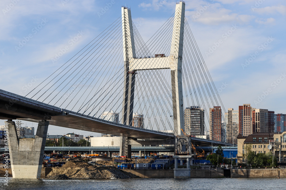 Obraz premium Novosibirsk, Novosibirsk region, Russian Federation - June 01 2024. Central and Cable Bridge