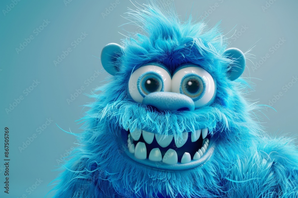 Blue Furry Monster with Big Eyes and a Wide Smile
